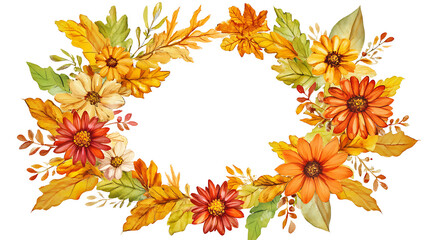 Aufkleber - Fall floral wreath, autumn flowers, leaves, and wildflowers, autumn leaves and wildflowers clipart, invitation or floral card design
