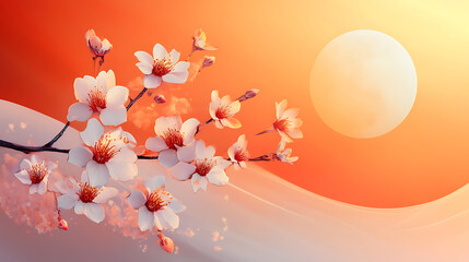 Poster - Flower with moon background, chinese lunar new year background