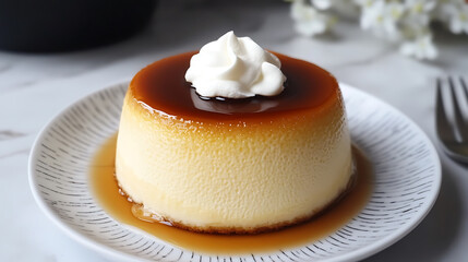 Poster - Fluffy japanese cheesecake with a light and airy texture, served with whipped cream