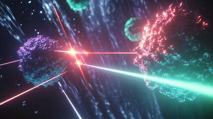 Aufkleber - Laser beams targeting cancer cells, representing precise cancer treatment