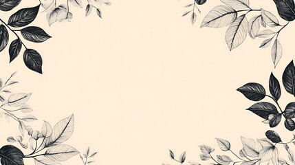 Aufkleber - Funeral announcement card with black and white leaves bordering a beige background