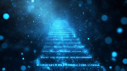 Poster - Futuristic digital background with a ladder embedded with cascading binary code, symbolizing the ascent through technology and information