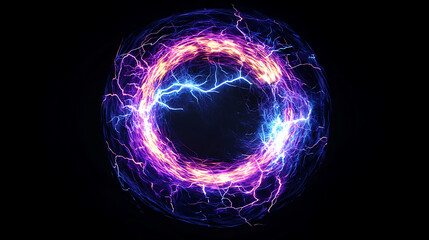 Poster - Letter c electric plasma ball with branching lightning on black background dynamic energy