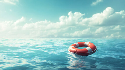 Poster - Lifebuoy floating on sea banner background