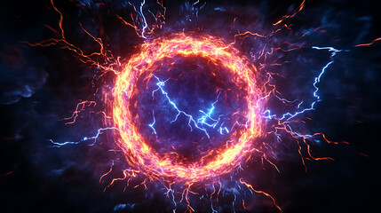 Fototapete - Letter c electric plasma ball with branching lightning on black background dynamic energy