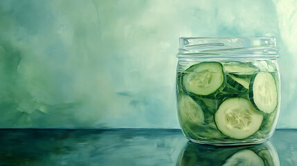 Poster - Garden fresh: crisp green cucumbers in a glass jar