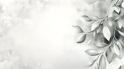 Aufkleber - Light grey watercolor background with white leaves and foliage on the right side, light gray color palette