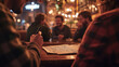 © Ariwasabi - Pub trivia night. Friends participating in a trivia quiz at a warm and lively bar setting, combining fun, strategy, and laughter during a social gathering. Image made using Generative AI