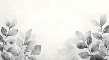 Poster - Light grey watercolor foliage, leaves and vines on light background, banner with copy space area, soft gray color palette