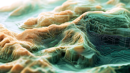 Aufkleber - Gis geodata mapping concept featuring a detailed, layered terrain model with contour lines and elevation data, ideal for geographic analysis and spatial data visualization