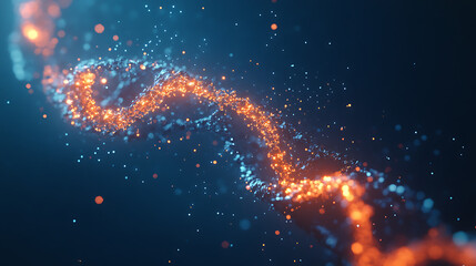 Aufkleber - glowing dna strand forming with light particles floating around it on a blue background