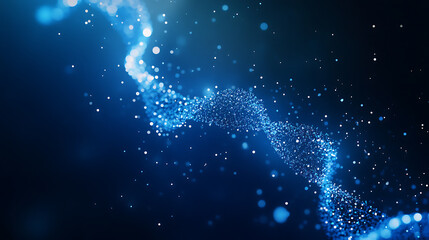 Poster - Glowing dna strand forming with light particles floating around it on a blue background
