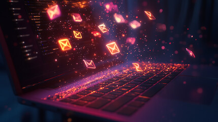 Leinwandbilder - Glowing email icons emerging from laptop with sparkles
