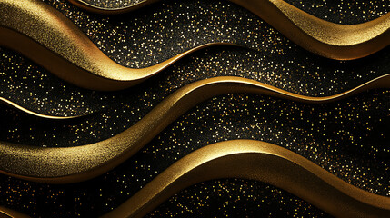 Aufkleber - Gold dust glitter sparkle wave texture on the black background, shimmer texture