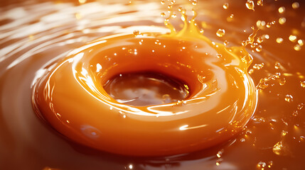 Poster - Liquid sweet melted caramel, delicious caramel sauce or maple syrup swirl 3d splash