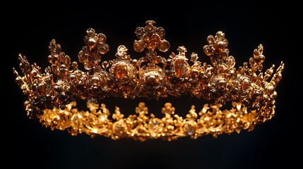 Aufkleber - Golden crown of a king or queen at low angle against black background