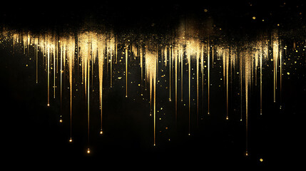 Aufkleber - Golden lights and lines on a black background, light stripes of gold falling from top to bottom, shiny and sparkling