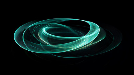 Fototapete - Green gradient spiral on a black background with curved lines and light effects