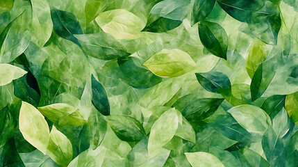 Poster - Green foliage abstract watercolor illustrating a pattern of overlapping green leaves in a textured, artistic style