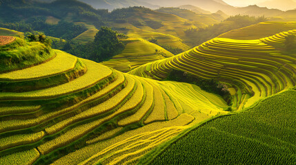 Aufkleber - Green rice field background close up beautiful yellow rice fields soft focus