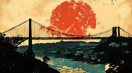 Aufkleber - Grunge style illustration for portugal day with iconic landscape