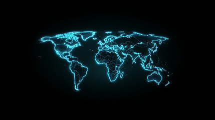 Poster - Map of the planet, world map, global social network, future, blue futuristic background with planet earth, internet and technology background