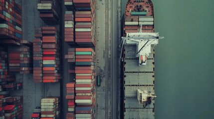 Poster - Massive container ship loading and unloading operations at a busy commercial dock