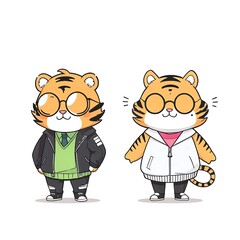 Sticker - Stylish Tigers: A Fashionable Duo