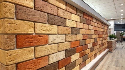 Aufkleber - Multicolored brick wall adding a touch of rustic charm to a contemporary interior, showcasing diverse textures and colors in a harmonious design