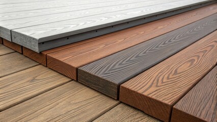 Poster - Different wood flooring samples are displayed, showcasing a variety of colors and wood grain textures, providing options for interior design and renovation projects