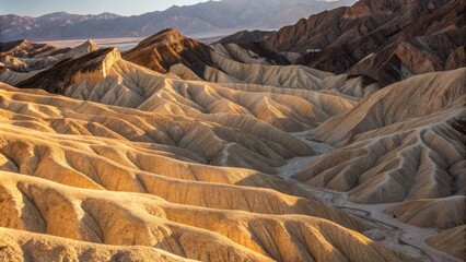 Poster - Golden light of sunrise illuminating the badlands at, creating a breathtaking view of the eroded landscape