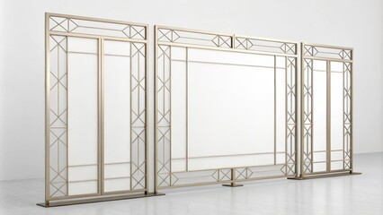 Aufkleber - Stylish room dividers featuring geometric golden frames and translucent white panels enhance privacy while adding elegance to modern interiors and defining functional areas