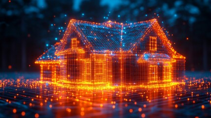 Poster - A detailed view of a smart home system utilizing thermal imaging technology outdoors at dusk
