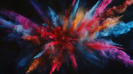 Fototapete - Colorful holi powder explosion isolated on black background, multicolored holi bomb burst, creativity and abstract art concept