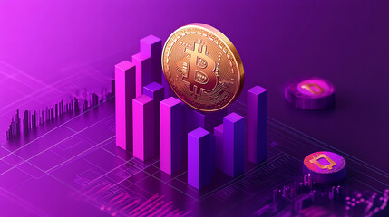 Poster - Cryptocurrency market trends: comprehensive bar graph analysis of stock exchange indices on a vibrant purple background
