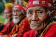 © Roshani - Miaoli County  Taiwan   April 17  2013  Old people in rural tribes wearing red aboriginal costumes