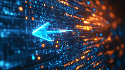 Leinwandbilder - Digital blue arrow pointing forward, arrow on tech background