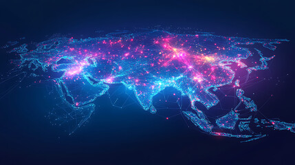 Aufkleber - Digital map of asia, concept of global network and connectivity, data transfer and cyber technology, business exchange, information and telecommunication