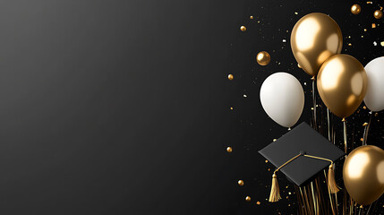 Aufkleber - Black and white graduation caps with golden balloons flying