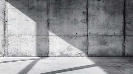 Poster - Black and white photo of concrete walls with shadow patterns, minimalist aesthetic on a solid background, concept of light and architecture