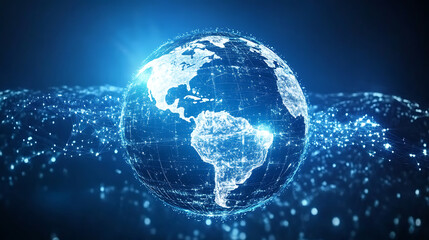 Aufkleber - Digital world globe centered on europe, concept of global network and connectivity on earth, data transfer and cyber technology, information exchange and international telecommunication