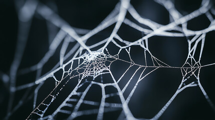 Poster - Black background, with spider webs hanging in the corners of an empty black canvas, white ink on paper