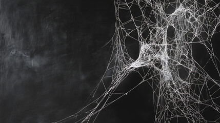 Poster - Black background, with spider webs hanging in the corners of an empty black canvas, white ink on paper