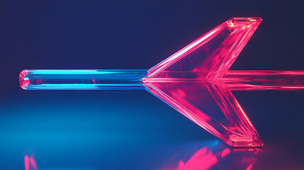 Leinwandbilder - Double glass arrow in neon light on blue studio background