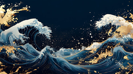 Fototapete - Dramatic japanese sea waves: high-quality background image for design projects