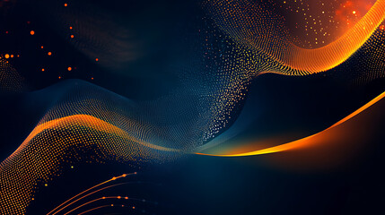 Aufkleber - Abstract digital interface with dynamic lines and graphs, on a dark blue and orange background, concept of data analysis