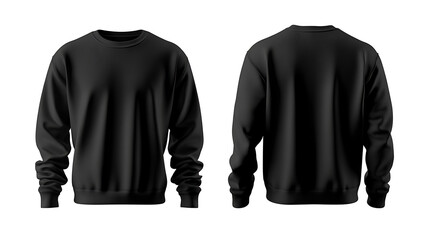 Aufkleber - Black sweatshirt template, front and back mock up, cotton sweater mockup, long sleeve, isolated on white background, black sweater template, sweatshirt long sleeve
