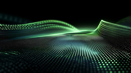 Leinwandbilder - Abstract digital network background banner with glowing light and connecting data dots in black and green colors, big data technology concept