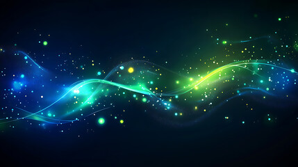 Leinwandbilder - Abstract digital network background banner with glowing light and connecting data dots in black and green colors, big data technology concept
