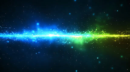 Leinwandbilder - Abstract digital network background banner with glowing light and connecting data dots in black and green colors, big data technology concept
